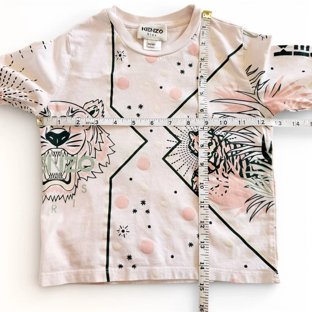 Kenzo Kids Tiger Jungle Graphic Long Sleeve Tee Pink Girls 4 104 Designer Top 4A